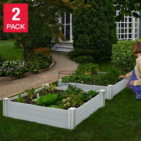 4 ft x 4 ft white vinyl raised garden bed 2 pack